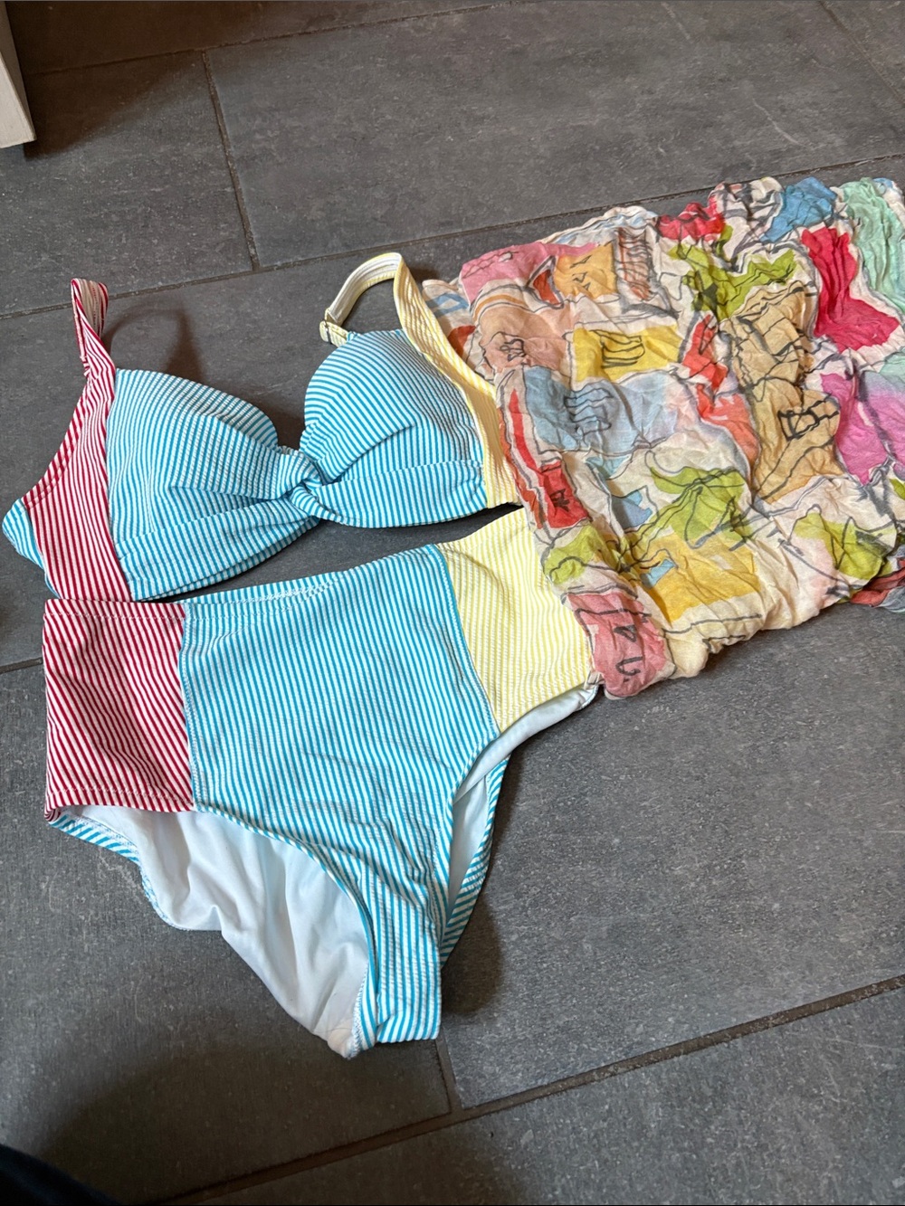 Lands End seer sucker swim suit Boden Sarong